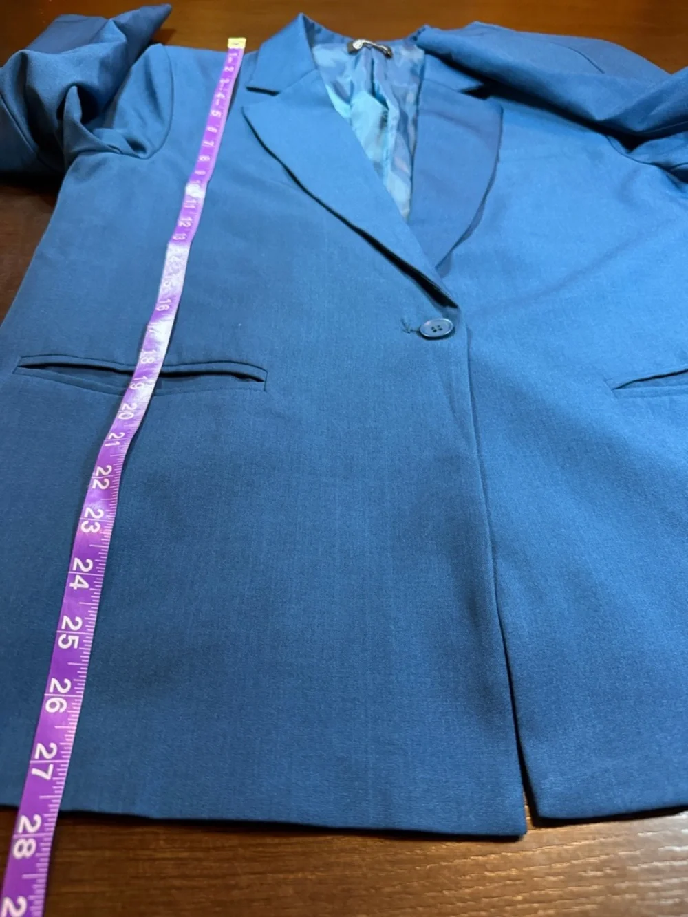Pretty Garden Women's Long Blue Single-Button Blazer Lined